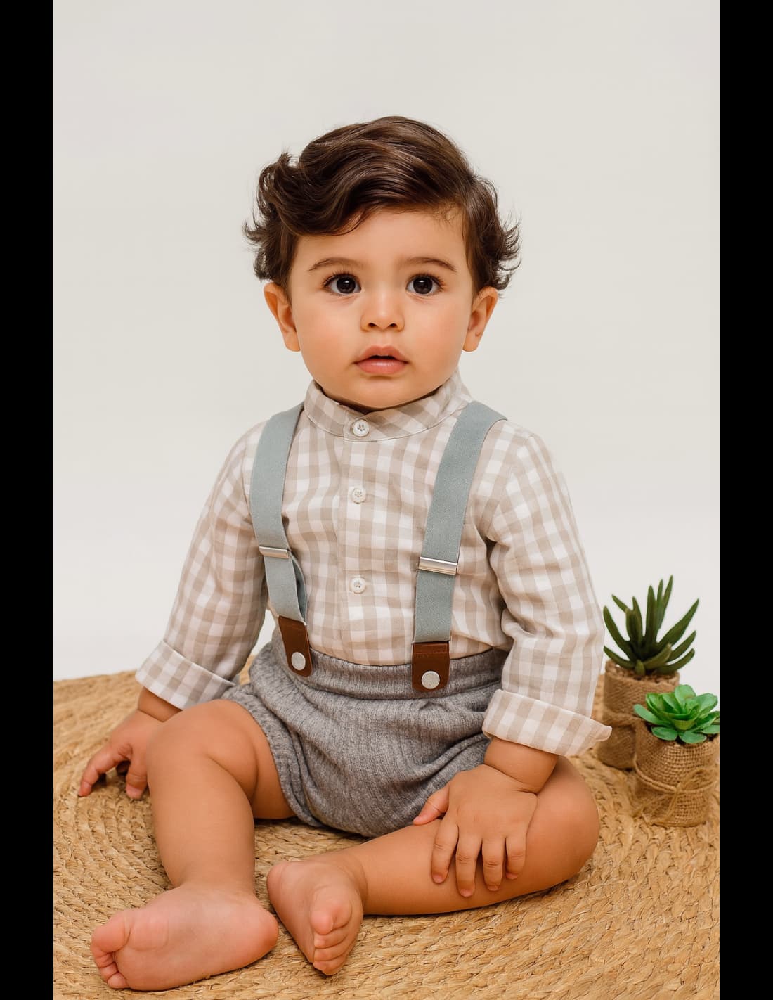 Conjunto bebé menino com suspensórios Baby Ferr 522125365 Camisola estampada e calças em bombazine