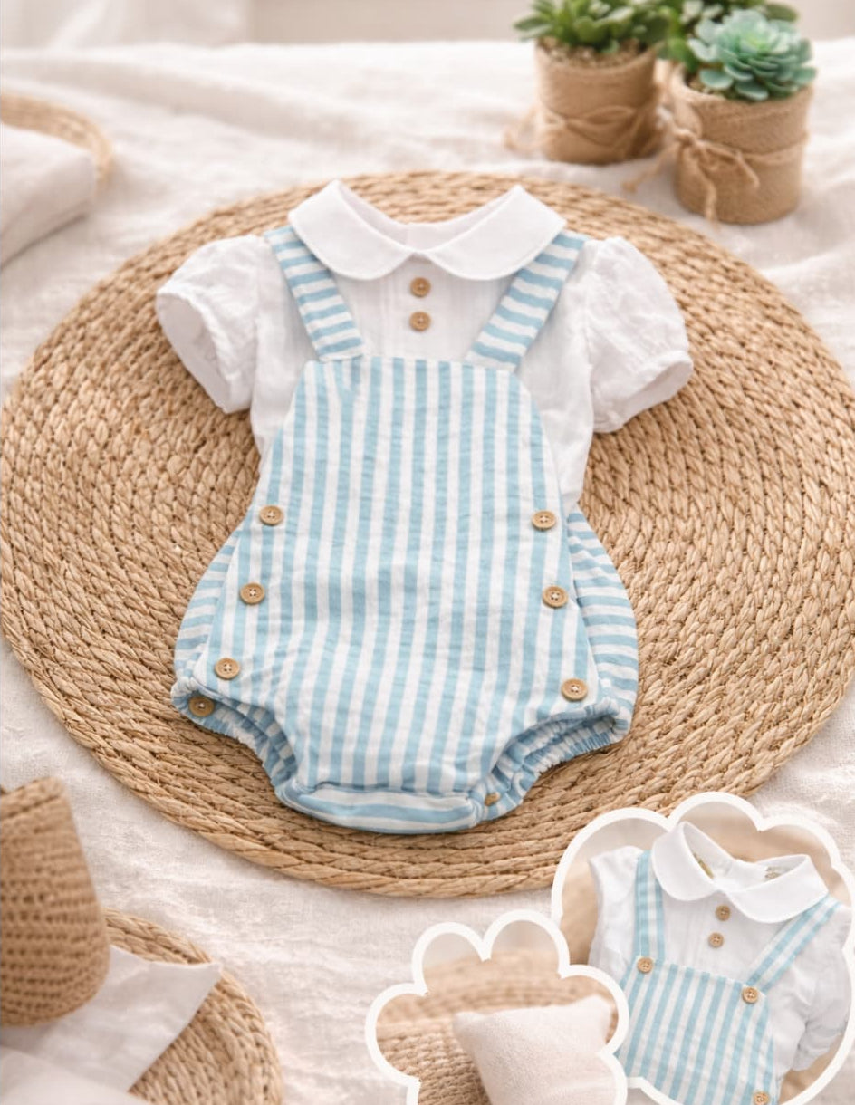 Conjunto bebé peto rayas verdes y blusa 622026227
