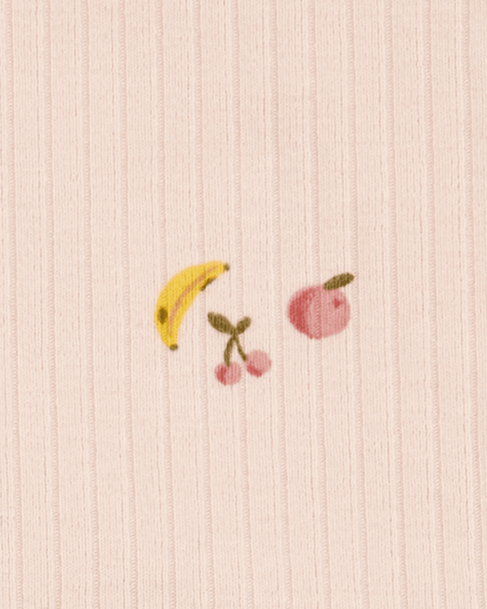 Conjunto de dos piezas de algodón acanalado, pantalón corto y blusa, diseño frutas