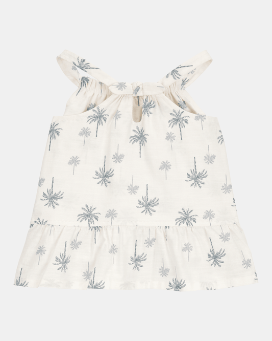Conjunto de dos piezas de algodón, pantalón corto y blusa sin mangas, diseño palmas