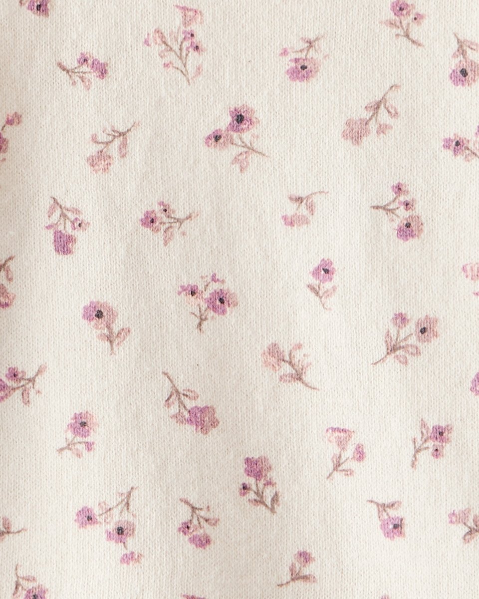 Conjunto de dos piezas en algodón con cardigán marfil floral y pantalón