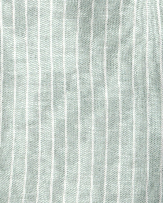 Conjunto dos piezas blusa y pantalón de lino, diseño a rayas verde