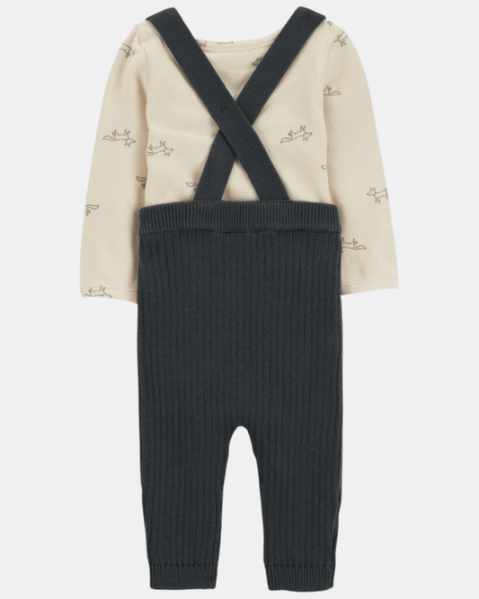 Conjunto dos piezas de algodón, pantalón con tiradores y body