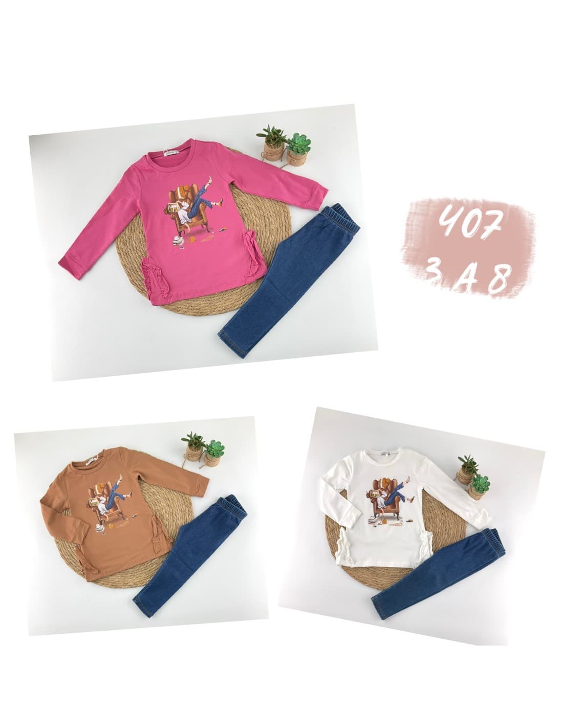 Conjunto Menina 522100407 T-Shirt Estampada e Calças de ganga confortáveis (3 a 7 anos)