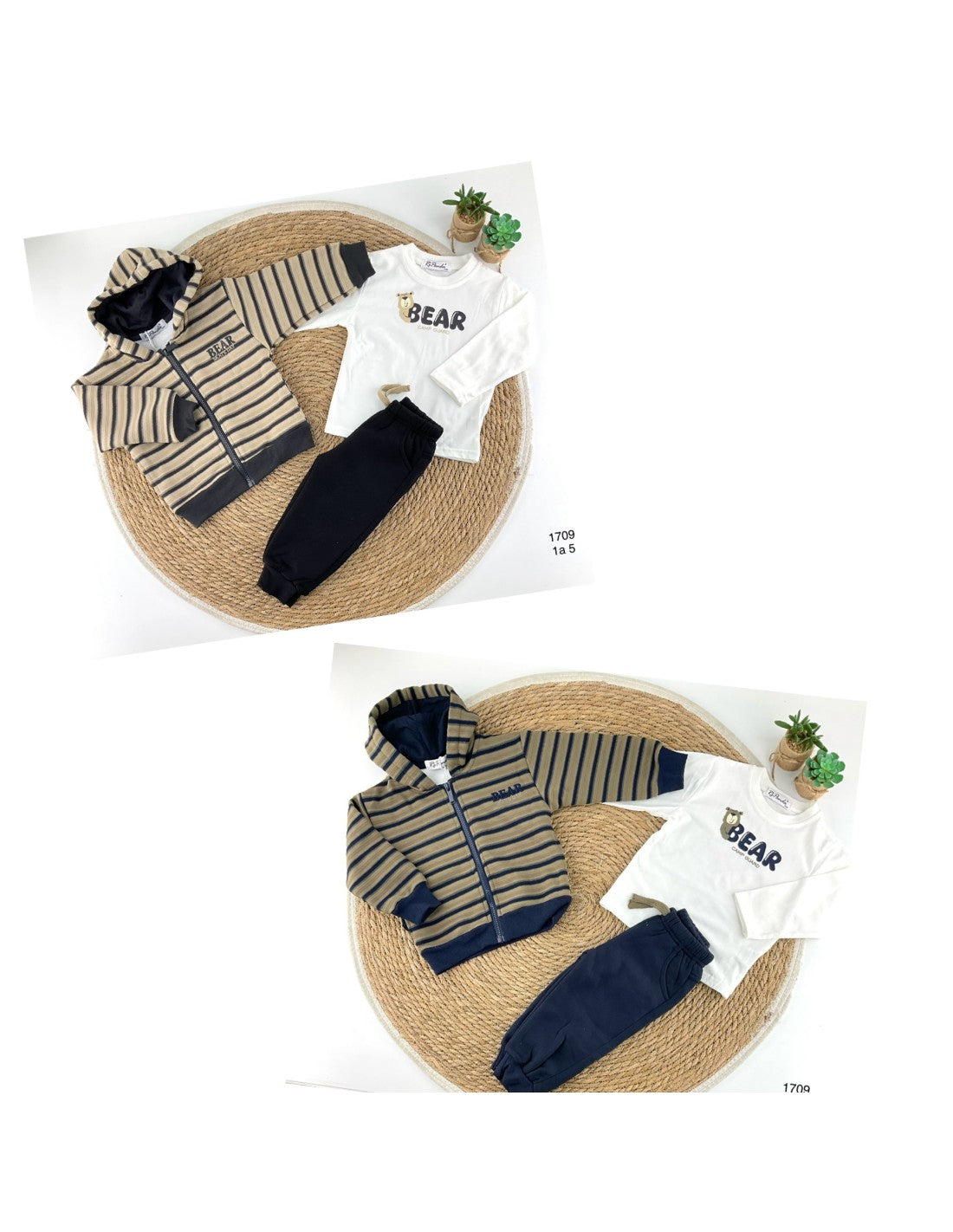 Conjunto Infantil Niño 3 Piezas con Chaqueta, Camiseta y Pantalón Rayas y Estampado Bear 522101709 (1 a 5 años)