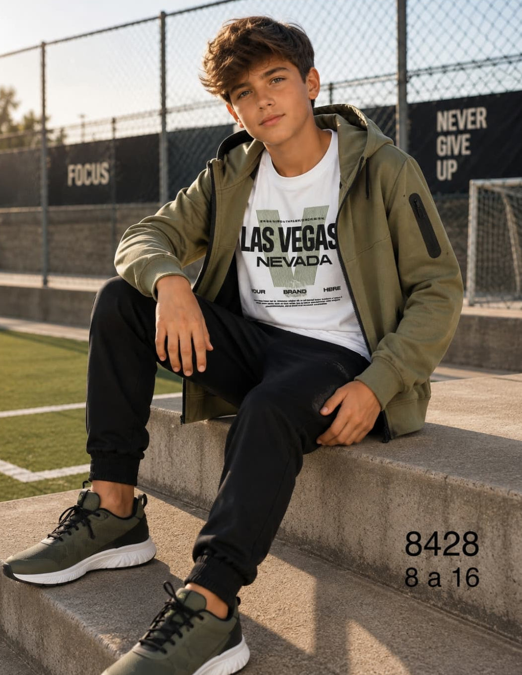 Conjunto deportivo de niño de 3 piezas con chaqueta con capucha, camiseta y pantalón jogger 622108428