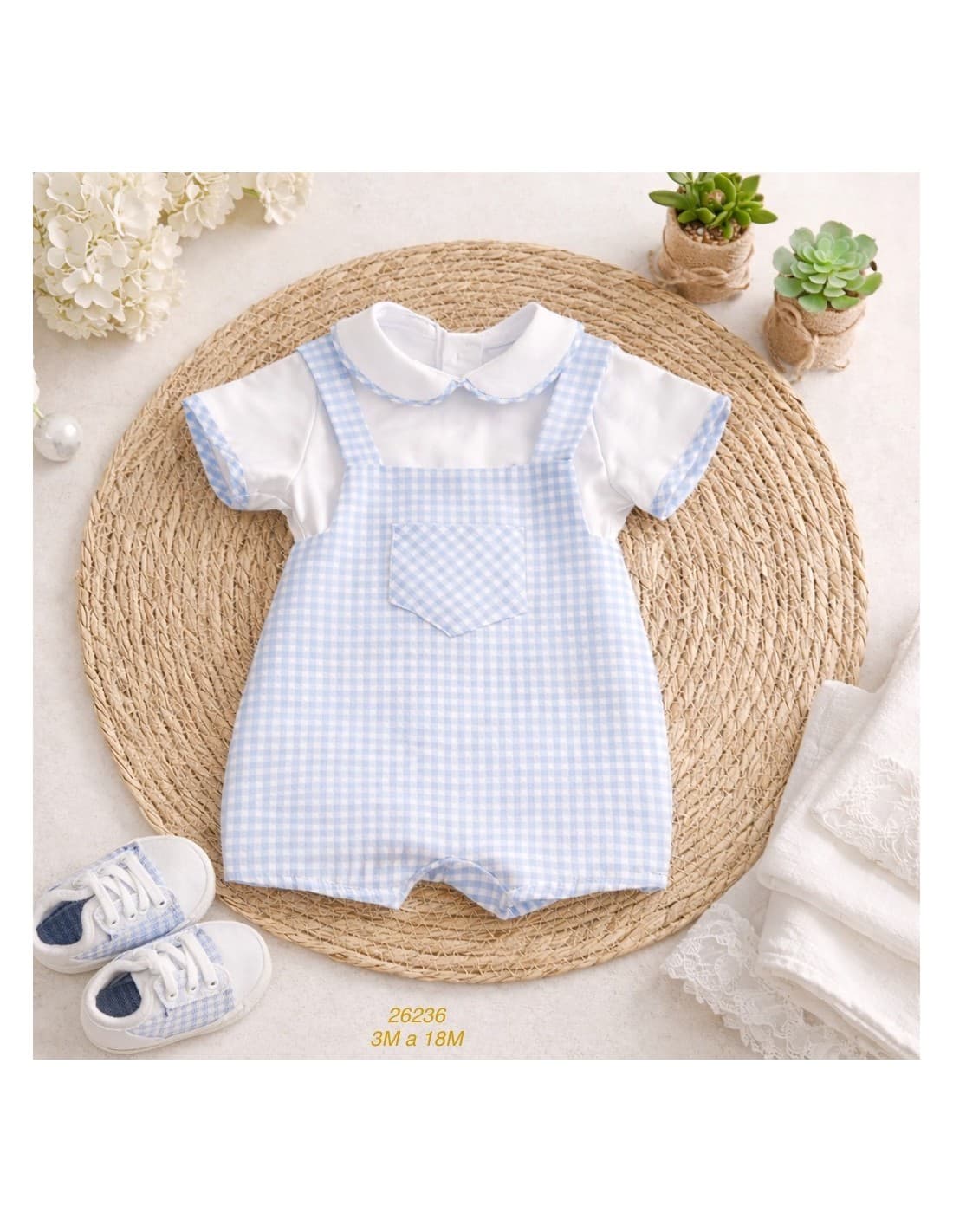 Conjunto bebé peto cuadritos vichy azul y blusa 622026236