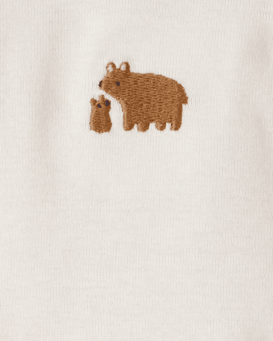 Conjunto tres piezas bodies manga larga y pantalón con oso marrón y blanco