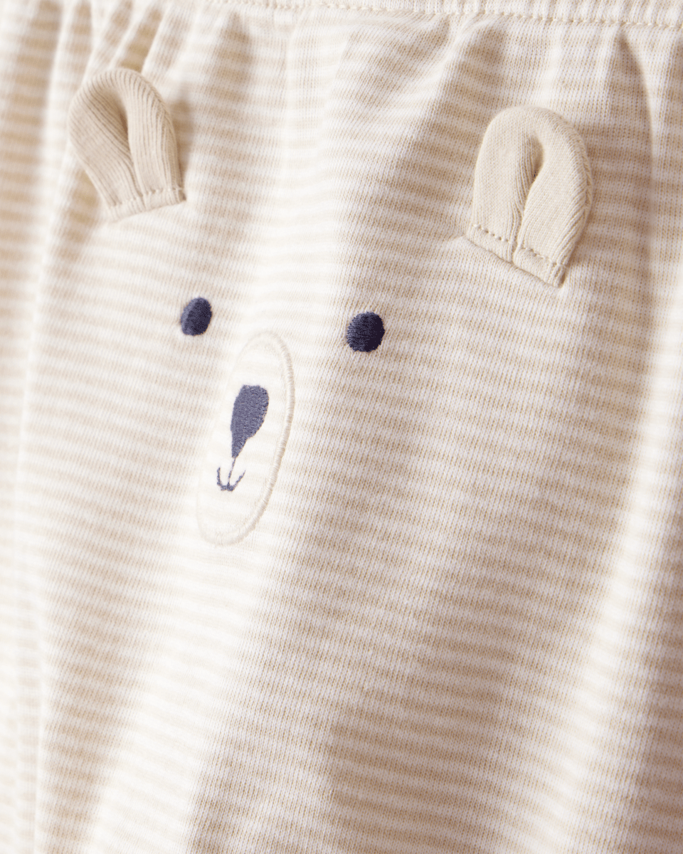Conjunto tres piezas bodies manga larga y pantalón con oso marrón y blanco