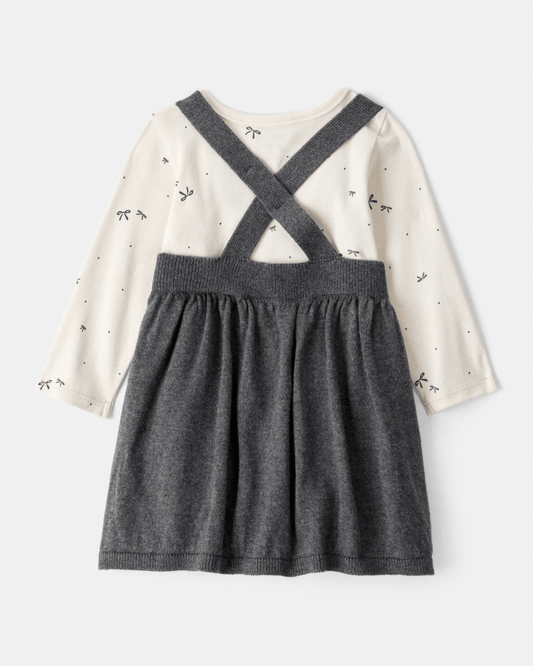 Conjunto vestido algodón gris con lazos