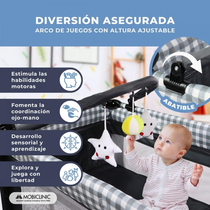 Cuna de viaje 3 en 1 Caelum Gris Mobiclinic Cambiador Parque de juegos Portátil PlegableBolsa de transporte