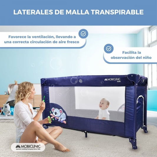 Cuna de viaje Mofli azul Plegable, portátil y segura Con bolsa de transporte Mobiclinic