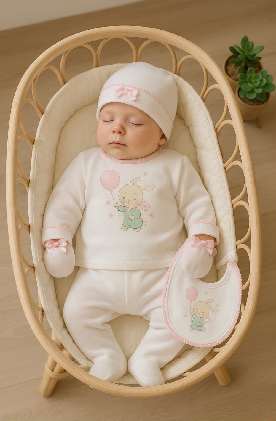 Estuche Bebé Primera Puesta 5 Piezas Conejito Rosa – Alma Petit · 321105000