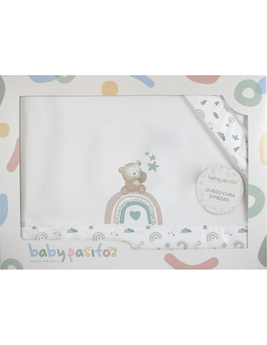 Sábanas para minicuna bebé con osito y arcoíris BABYPASITOS 621004340 – Dulces, suaves y listas para usar