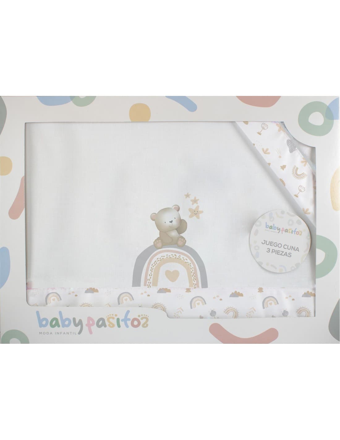 Sábanas para minicuna bebé con osito y arcoíris BABYPASITOS 621004340 – Dulces, suaves y listas para usar