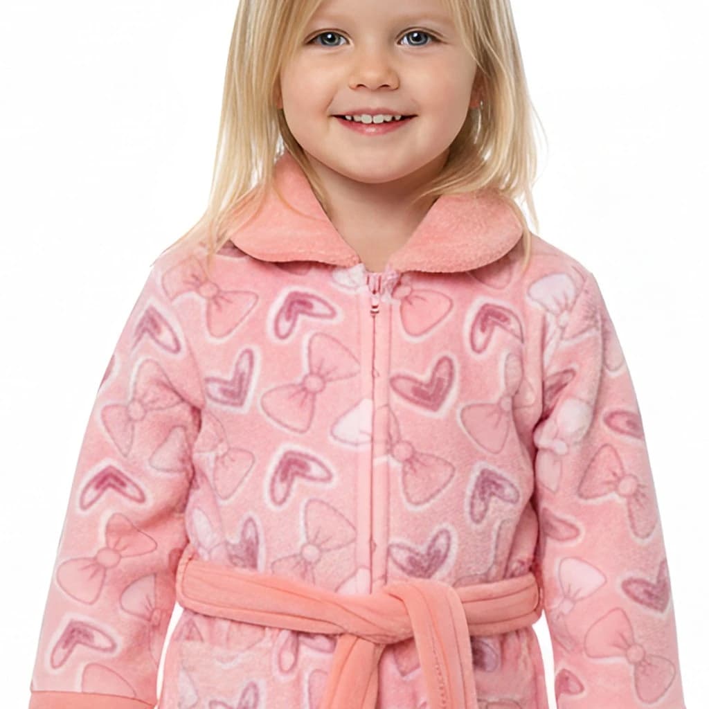 Bata para niña en coralina estampada con cremallera y cinturón Kinanit KN8068W26