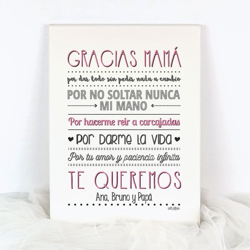 Lienzo personalizado “Gracias Mamá” con nombres MI PIPO 228