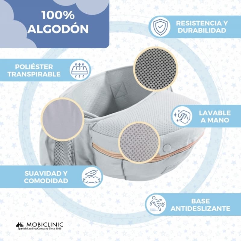 Mochila Portabebés gris Moley 6 en 1 Ergonómica y Transpirable 0-36 meses Mobiclinic MIF-00002/01-GR