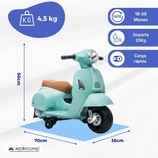 Moto eléctrica infantil Vespa Roma con sistema antivuelco Mobiclinic – 30W MDF-00012/02