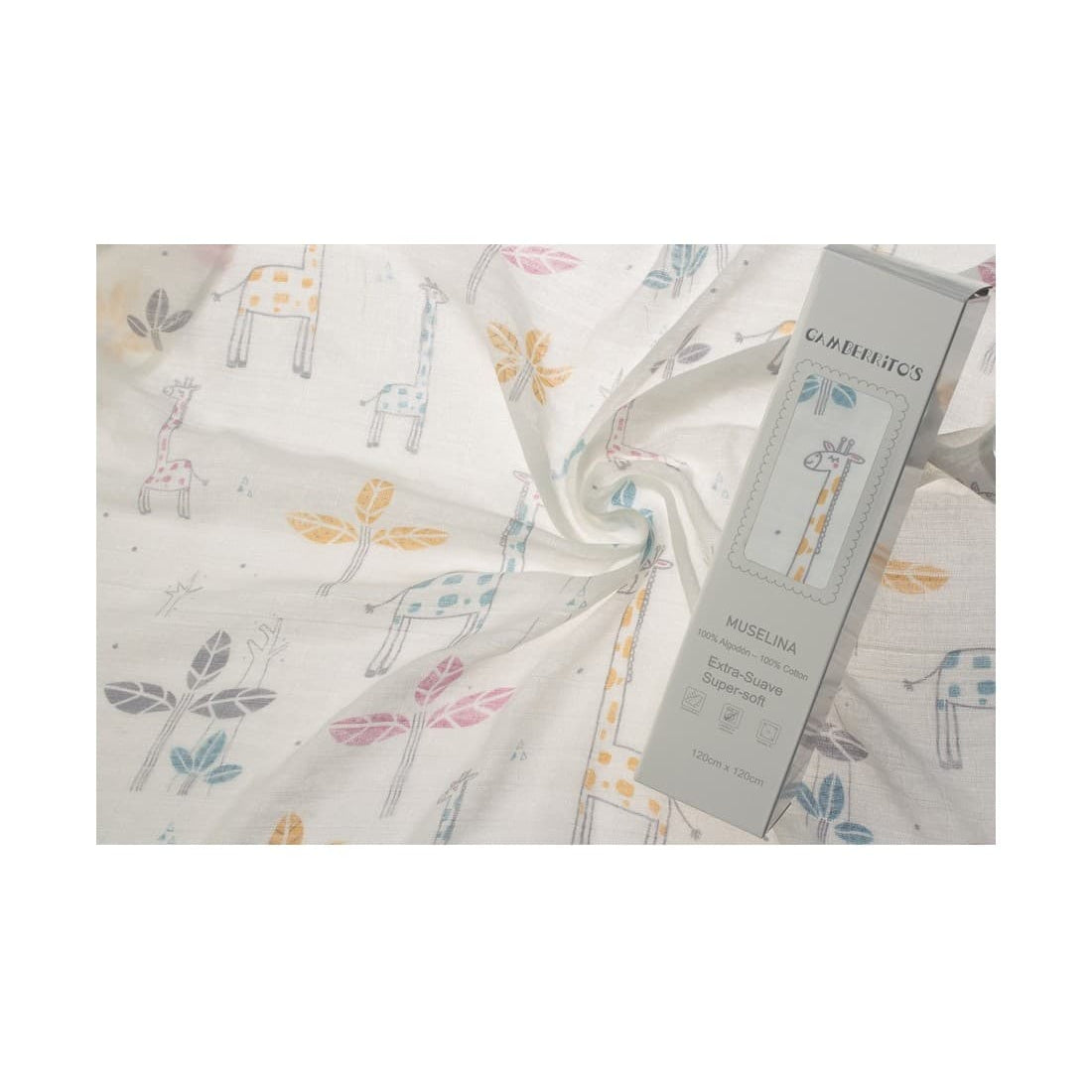 Muselina Extra Suave 120x120 cm jirafas – Gamberritos