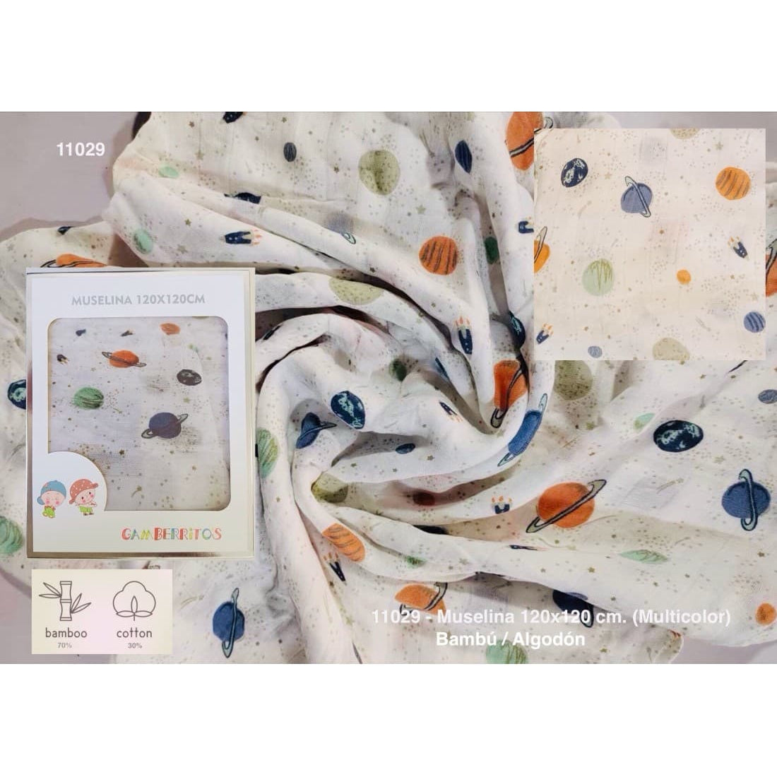 Muselina bambú 120x120 cm planetas – 521111030 Gamberritos