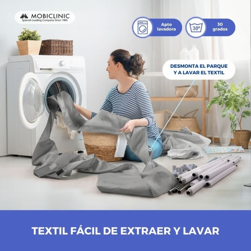 Parque de Juegos Happyland Gris con Alfombra Plegable y Portátil Mobiclinic MDF-00006/05-GR