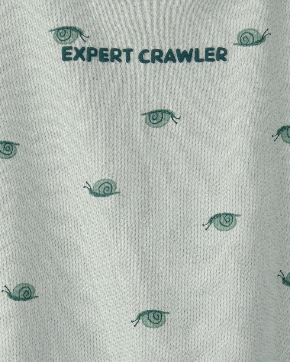 Pelele corto de algodón, diseño caracoles verde