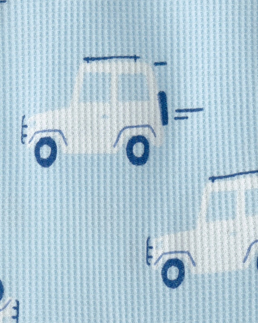Pelele corto térmico, diseño carros azul