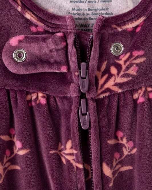 Pijama dos piezas de felpa floral con cinta para el pelo granate