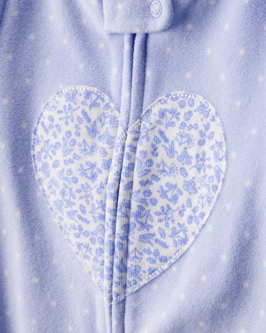 Pijama enterizo polar azul con corazones y lunares