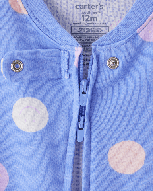 Pijama entero con estampado smiley en azul