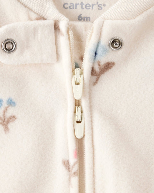 Pijama enterizo microfleece crema floral con pies 3D