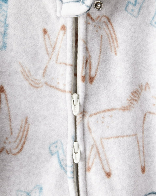 Pijama enterizo microfleece gris con estampado cowboy