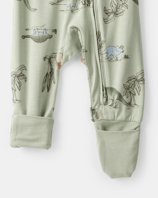 Pijama sostenible de algodón suave, diseño dinosaurios verde
