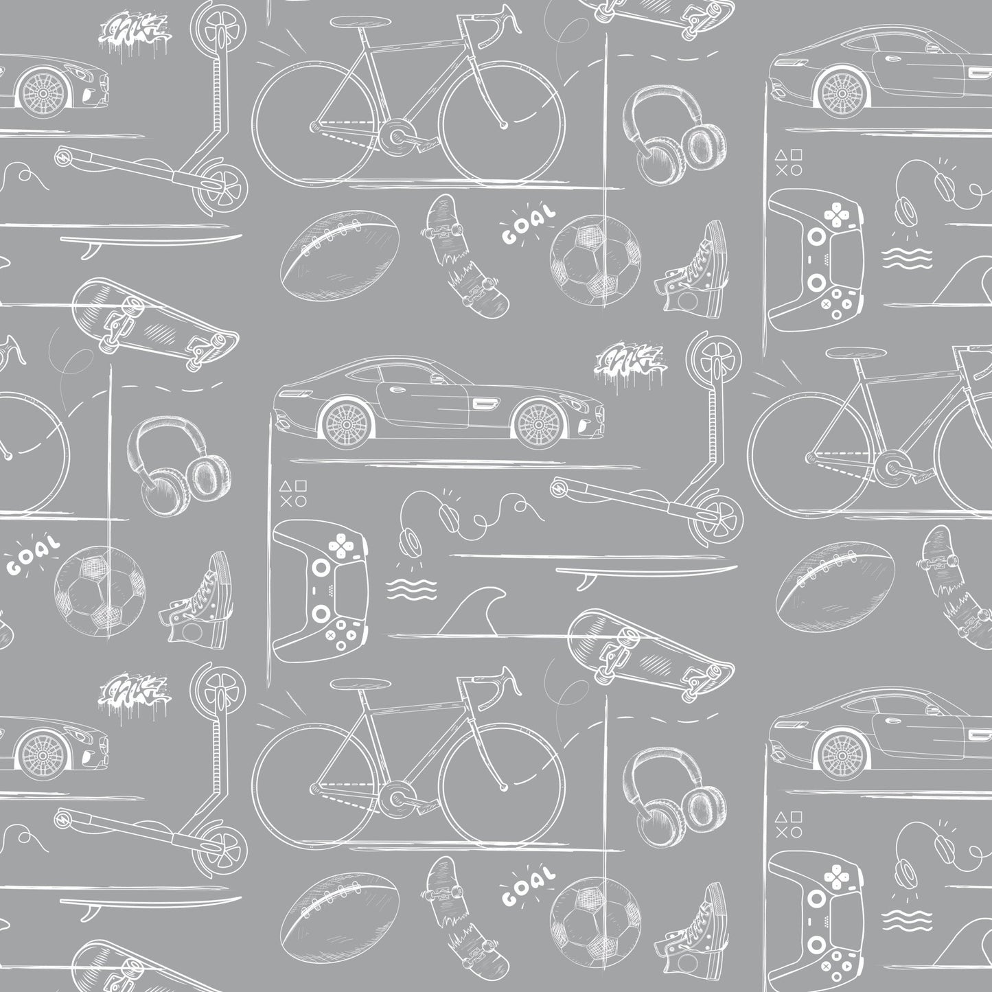 Papel Pintado Infantil "Gaming" gris