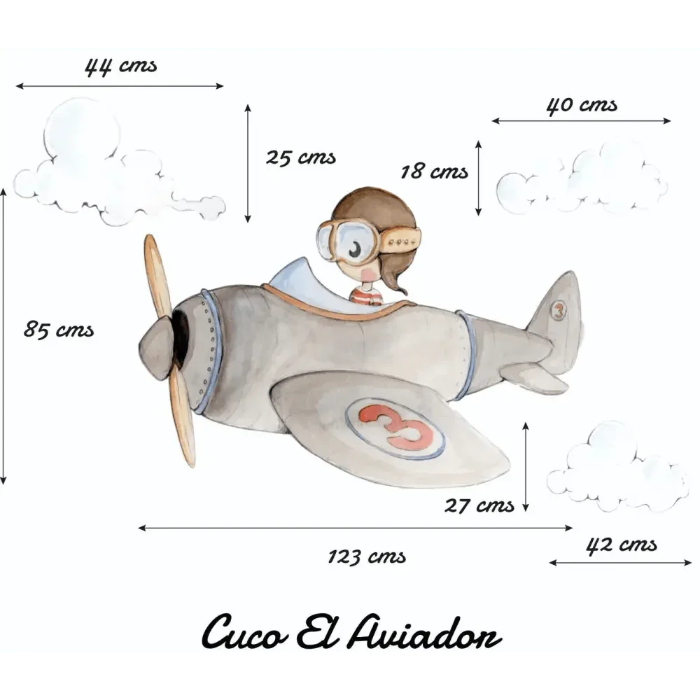 Vinilo Decorativo Infantil CUCO AVIADOR - SUEÑOS DE CIGUEÑA