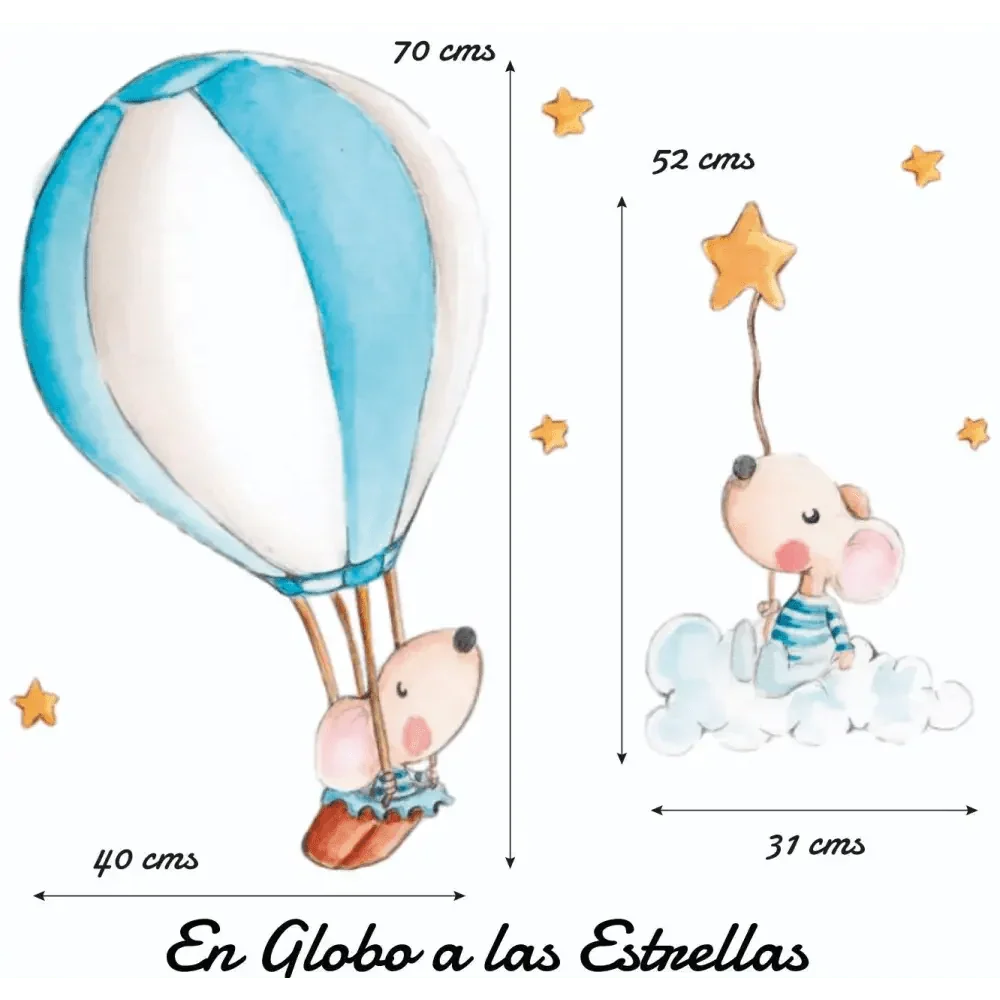Vinilo Decorativo Infantil EN GLOBO A LAS ESTRELLAS - SUEÑOS DE CIGUEÑA