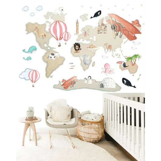 Vinilo Decorativo Infantil World Map XL GLOBOS 220x180cm