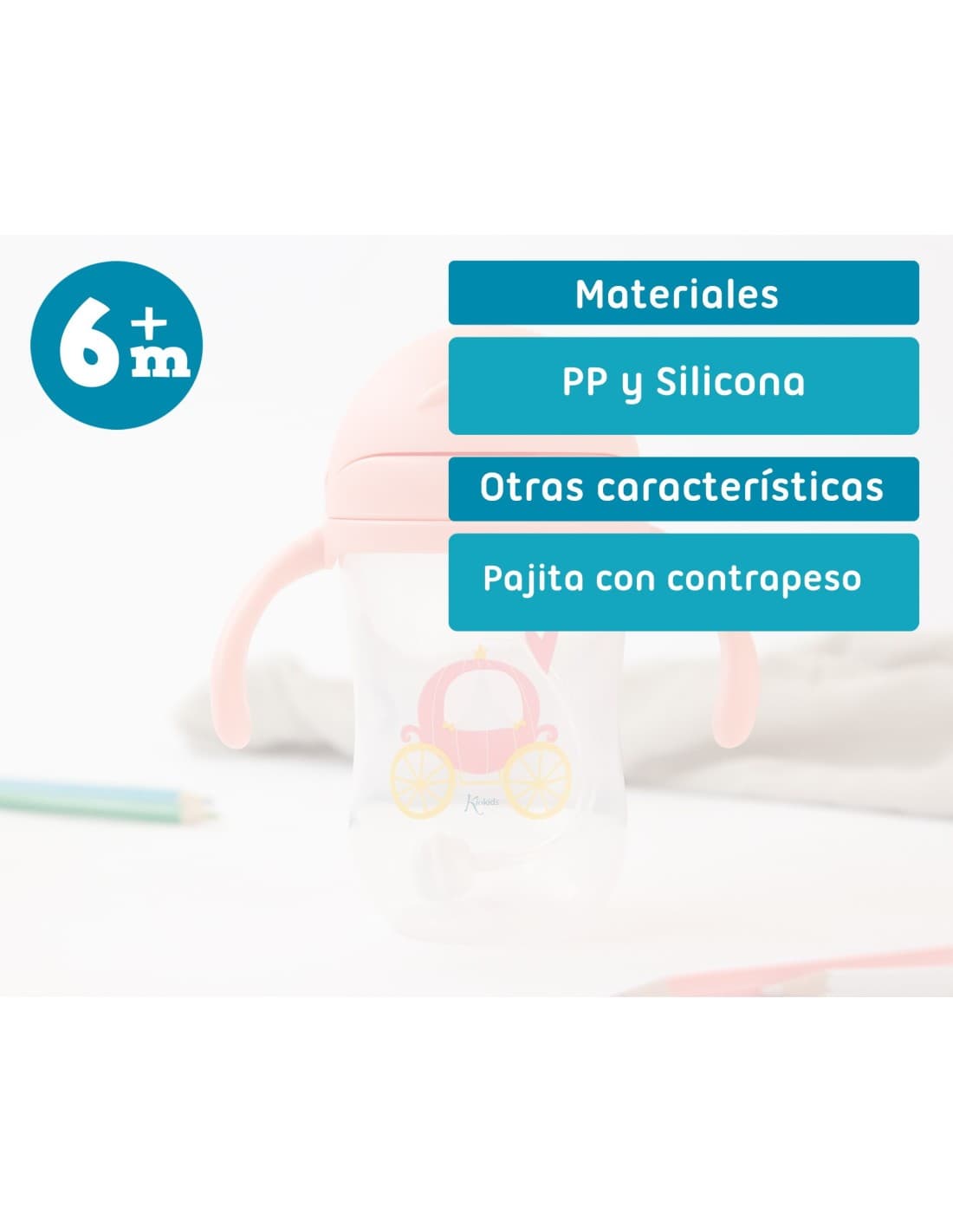 Taza de Aprendizaje KioKids 300 ml rosa 521105400 Anticólicos, con pajita y asas desmontables (Copia)