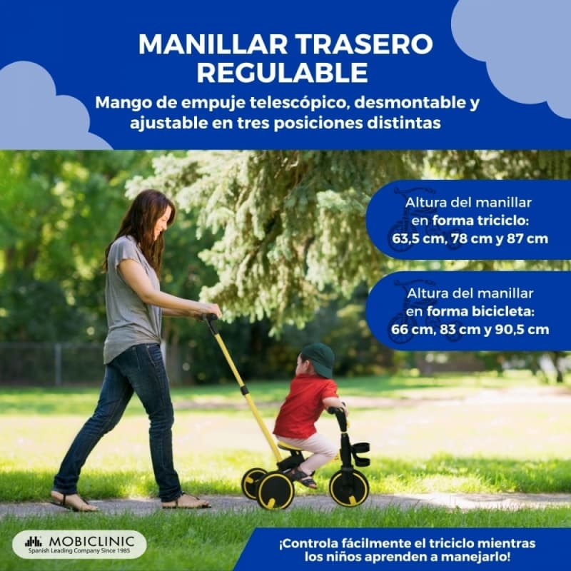 Triciclo amarillo evolutivo 5 en 1 Chase Mobiclinic – Crece con tu hijo MM-00210/09-RS