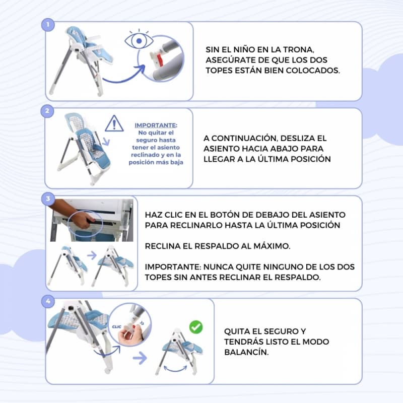 Trona bebé balancín MOBICLINIC azul Nala