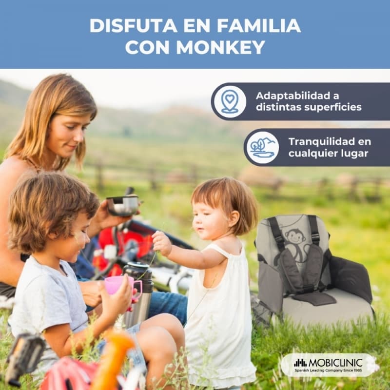 Trona de viaje bebé Monkey Mobiclinic Plegable, con almacenaje y arnés de 5 puntos Hasta 15 kg