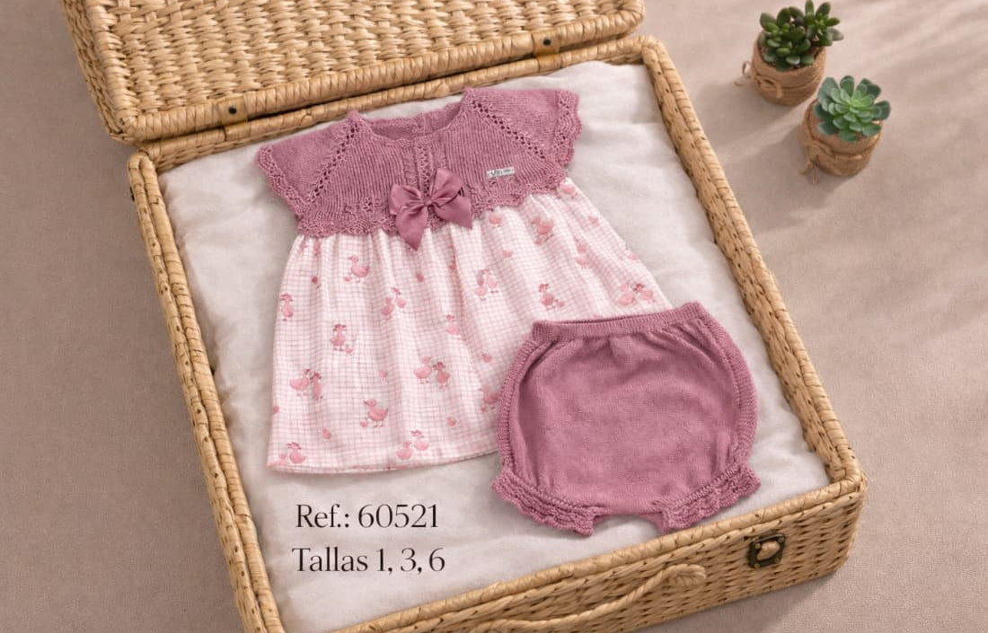 Vestido bebé niña de hilo con braguita rosa – VISI 621060521