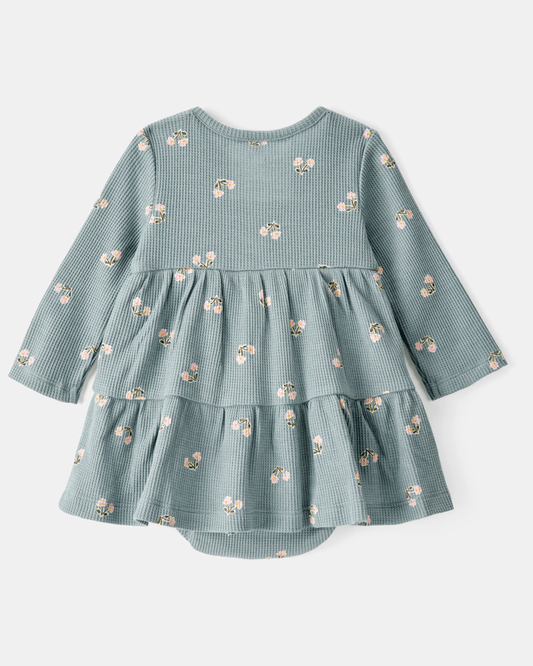 Vestido body de manga larga floral en canalé waffle