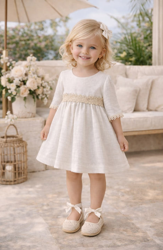 Vestido niña de lino para ceremonia con encaje Creaciones Baby Ferr 622026543 – Fabricado en España