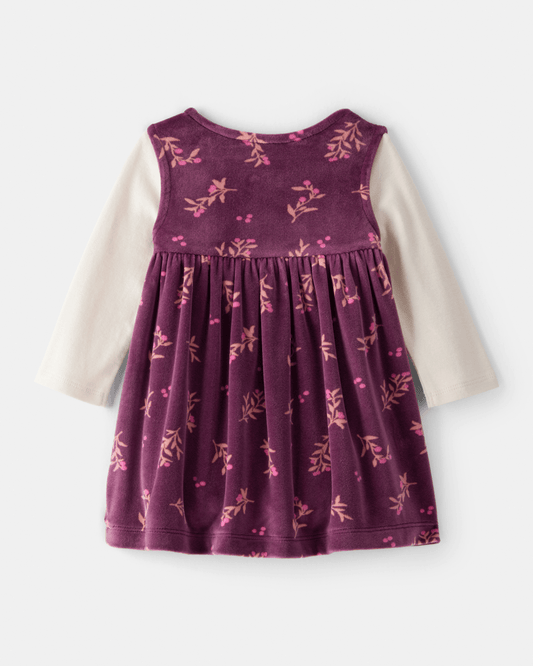 Vestido sin mangas de felpa floral con camiseta morado