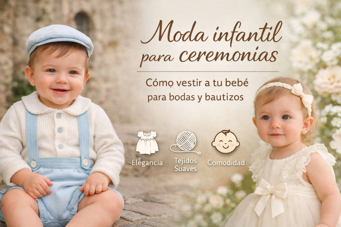 Bebés vestidos con ropa de ceremonia elegante para bodas y bautizos, moda infantil clásica y conjuntos para bebé de elesanbebé.