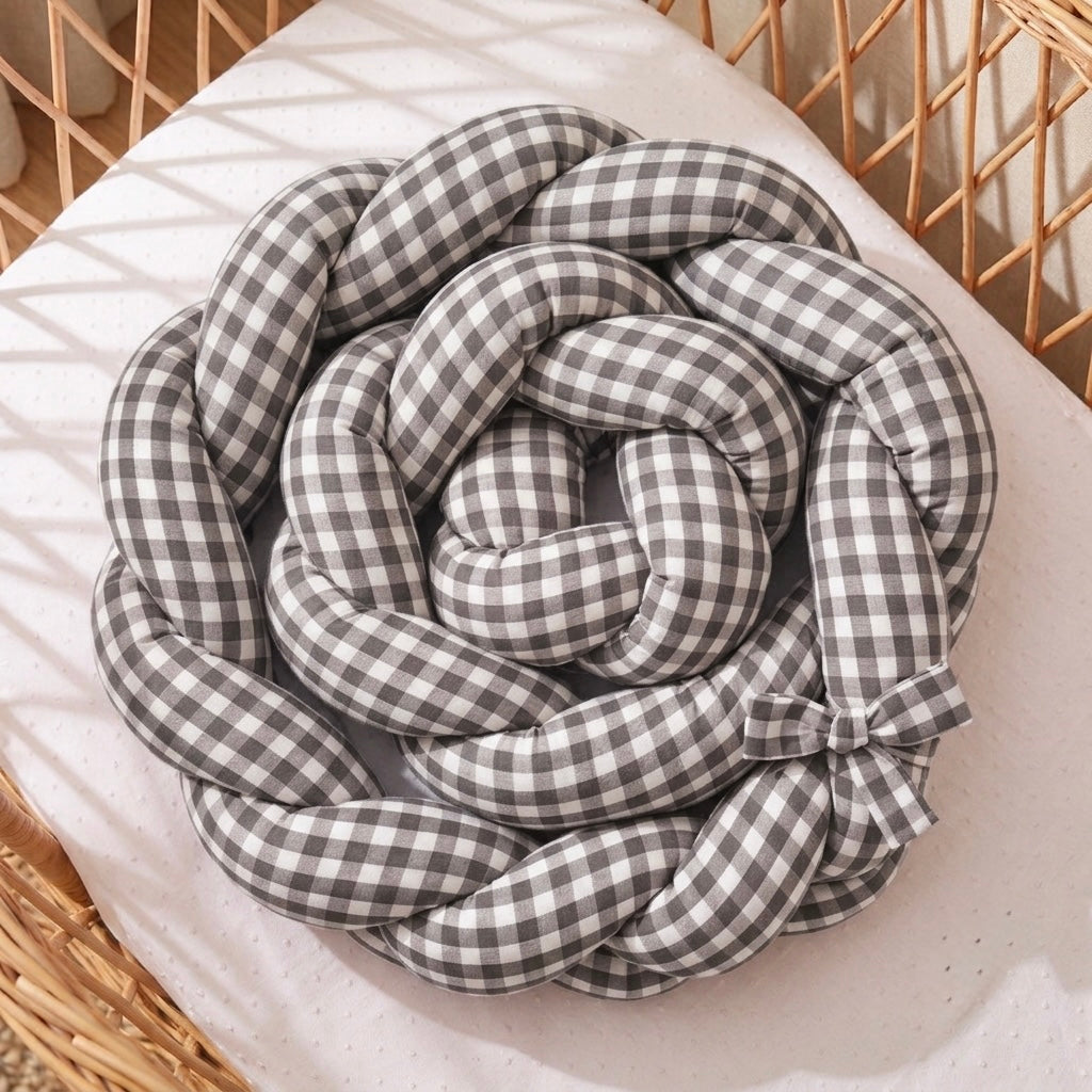Trenza Protectora  Cuadro Grande GRIS Cuna y Cama 200cm en Algodón | Sueños de Cigüeña