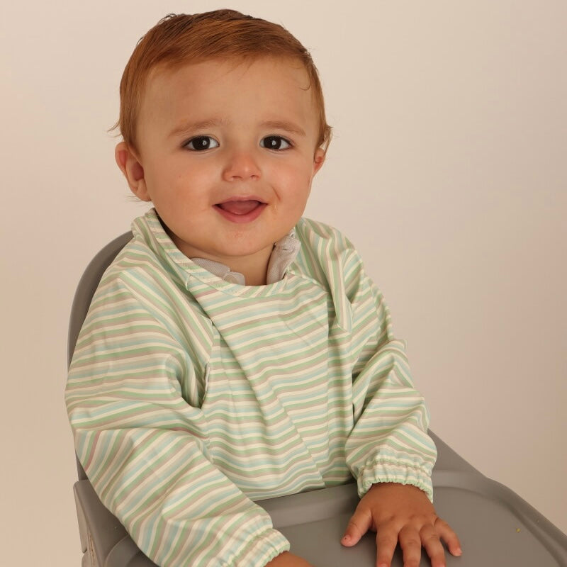 Babero con manga impermeable   Horizontal Stripes + Babero corto Nenina & Co