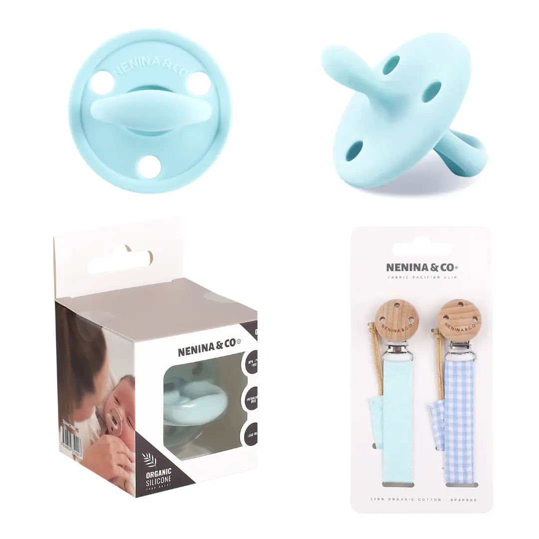 1 Chupete DIAMOND + Pack 2 Chupeteros By Nenina & Co Celeste